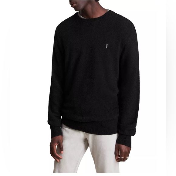 AllSaints Pierre Crewneck Black Pullover Rimmed Trim Sweater Men’s Size Large - Picture 1 of 10